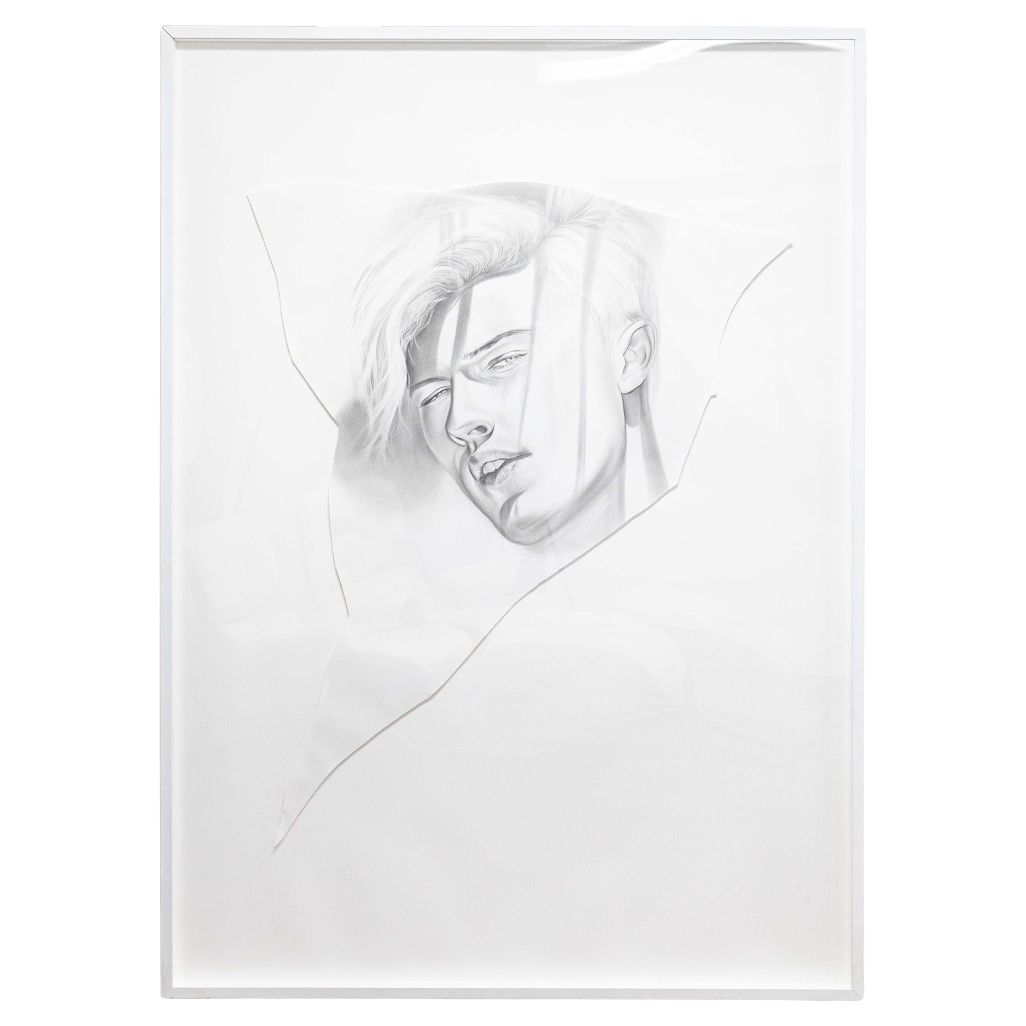Daniel Samaniego Ritratto maschile I Disegno contemporaneo in grafite su carta con cornice