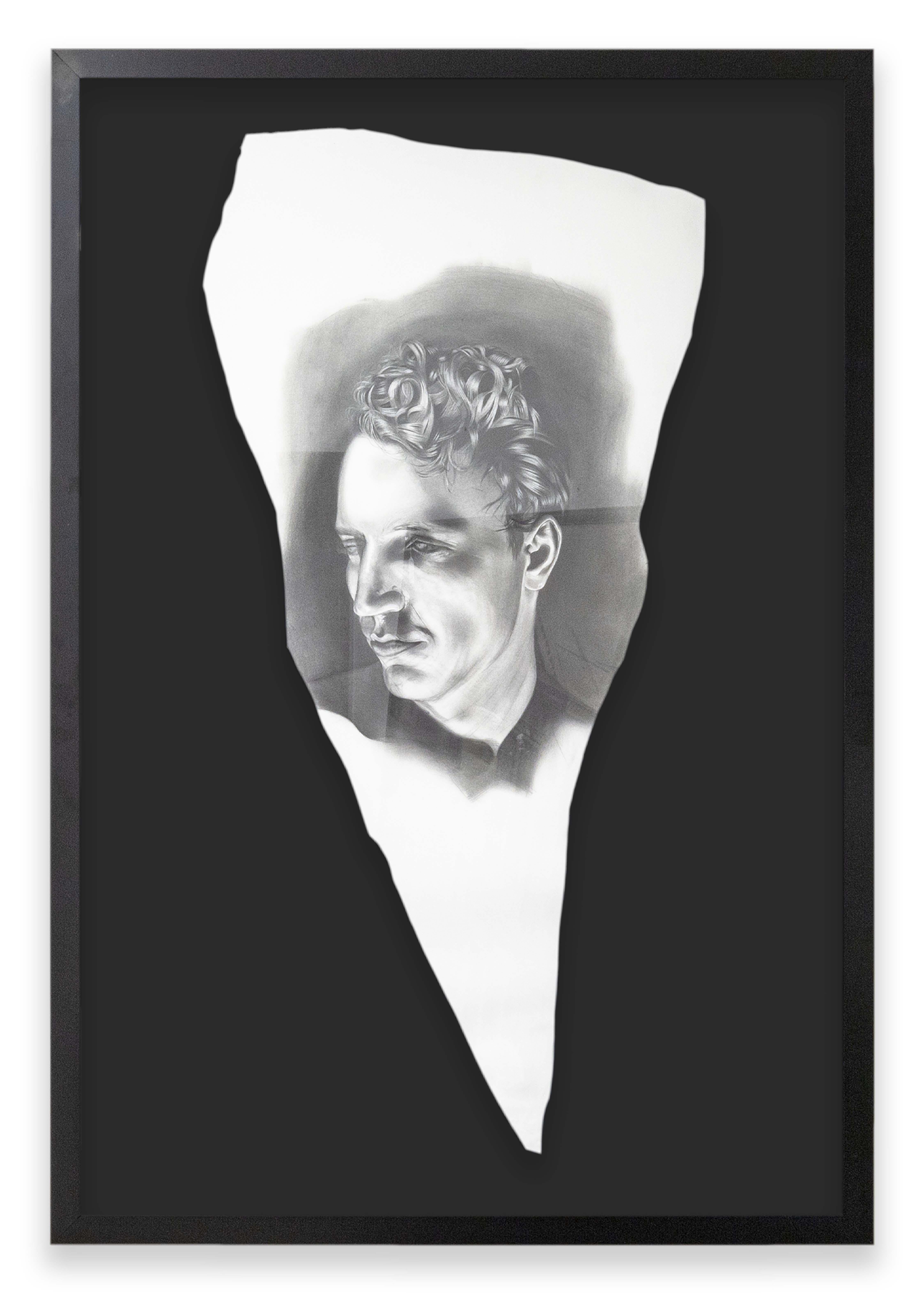 Daniel Samaniego, männliches Porträt II, Graphit- und Kohlezeichnung auf Papier, gerahmt im Angebot 3