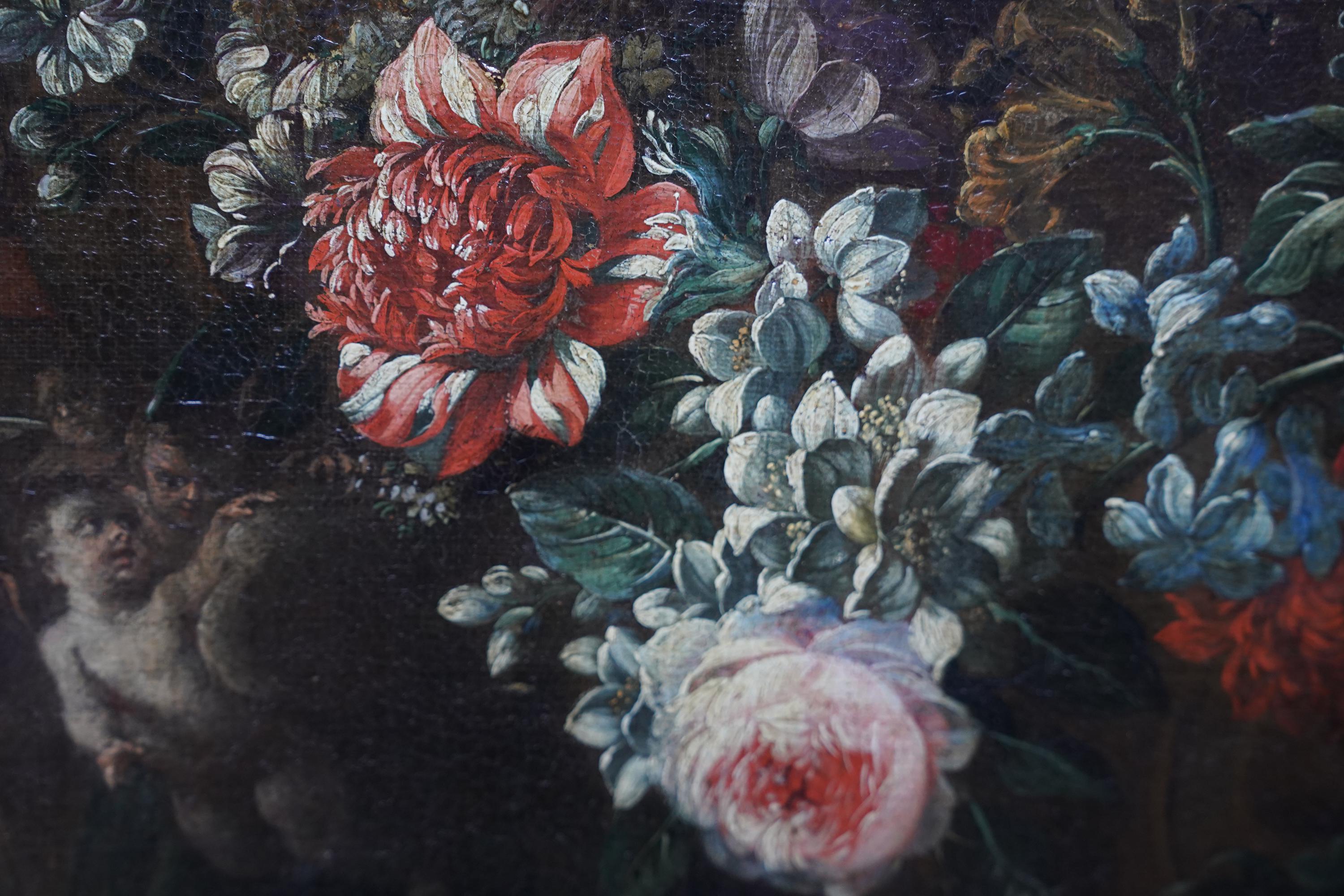 Annunciation Garland-Anhänger – flämisches religiöses Blumengemälde aus dem 17. Jahrhundert im Angebot 4
