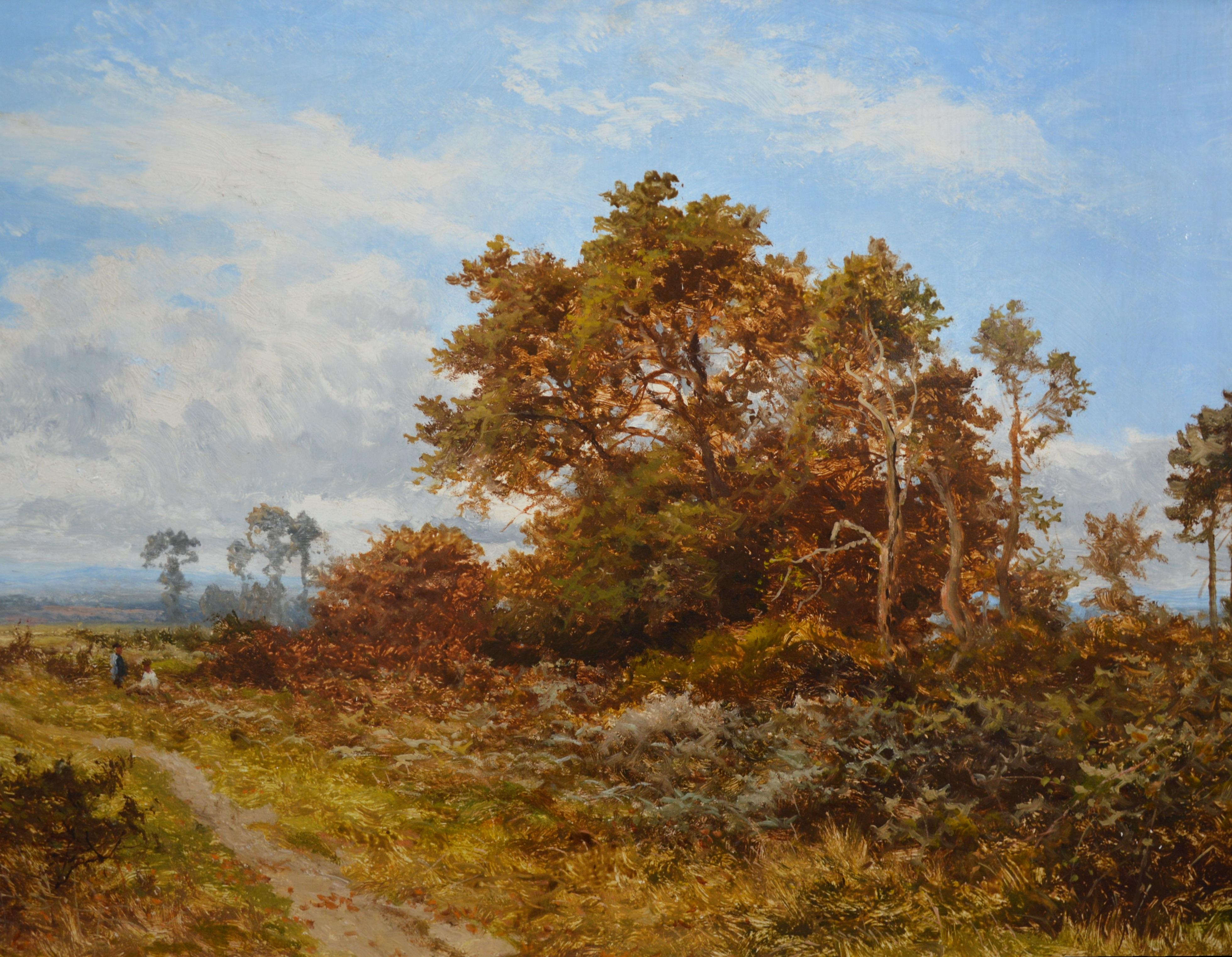 Blean Woods, Kent - 19th Century English Summer Landscape Oil Painting - Brown Figurative Painting by Daniel Sherrin