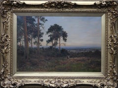 Close of Day - British 1900 Victorian art pine trees landscape oil painting 