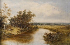 Daniel Sherrin (1868-1940) - Olio dei primi del Novecento, Pesca sul fiume