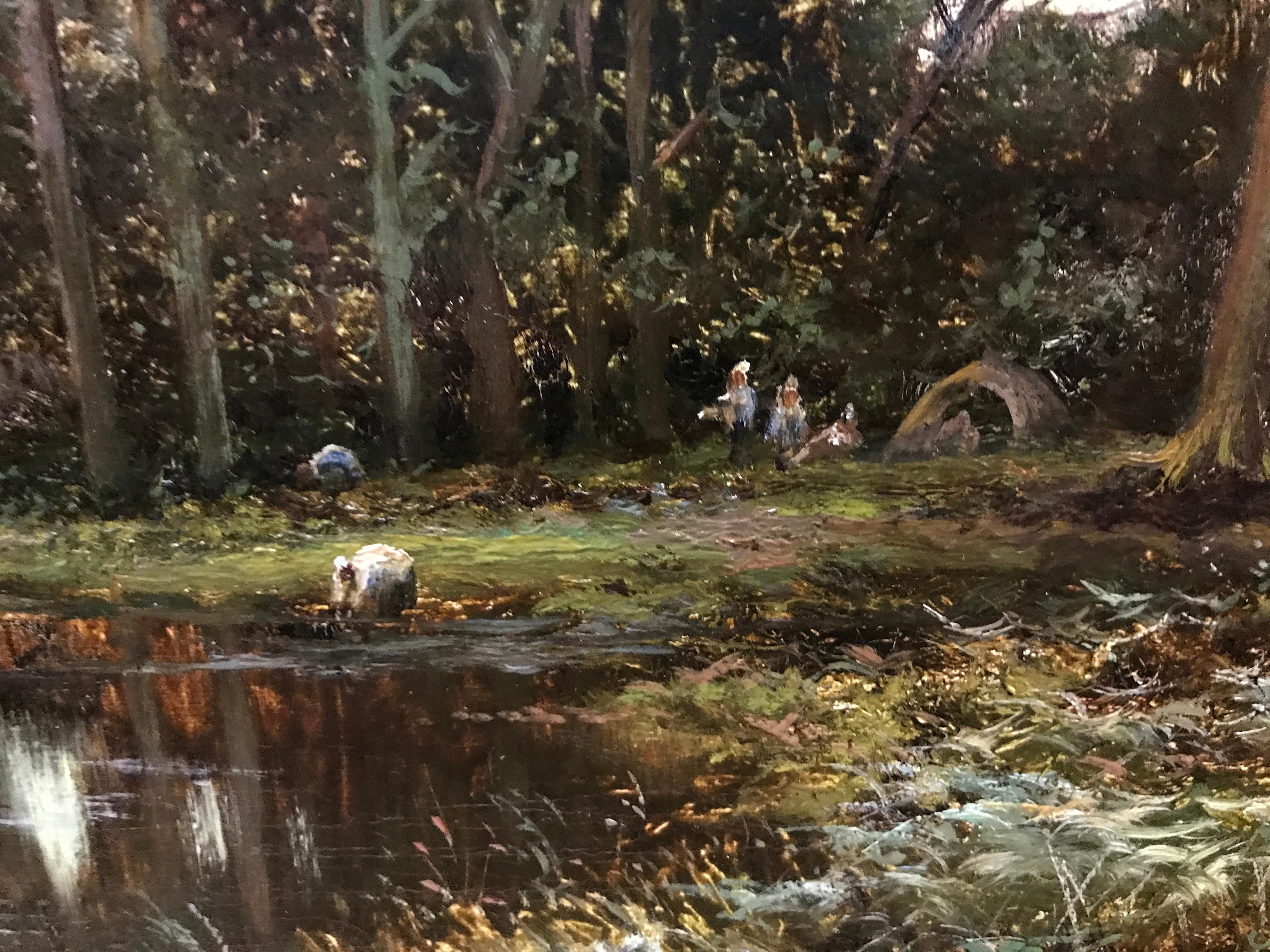 Abend auf einem Surrey Common, Original-Ölgemälde auf Leinwand, britische realistische Landschaft (Beige), Landscape Painting, von Daniel Sherrin