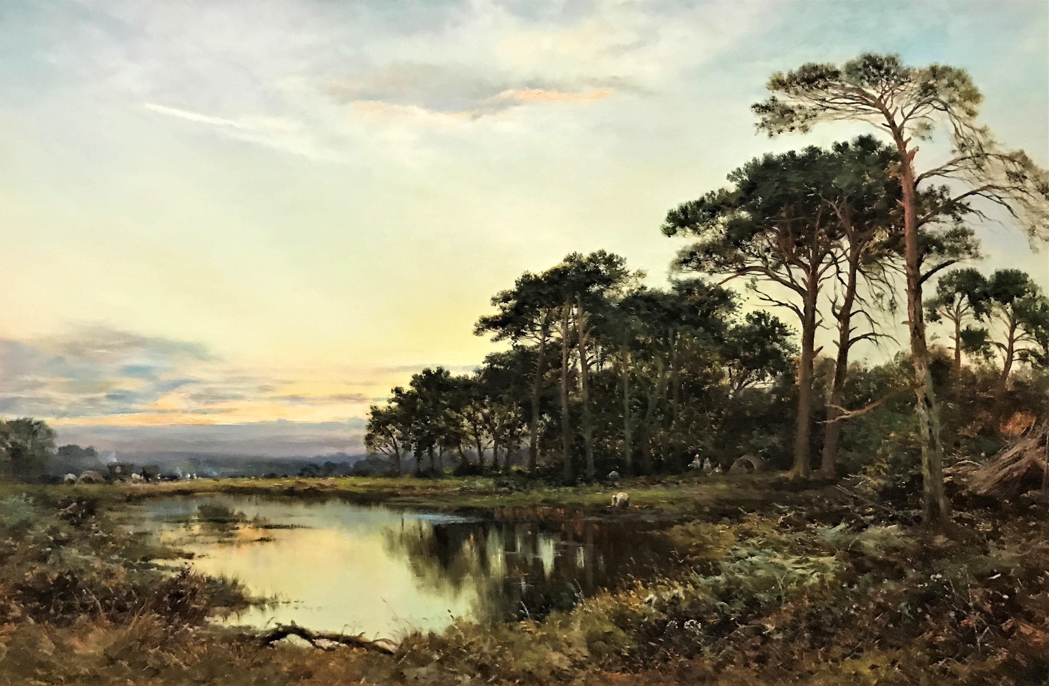 Daniel Sherrin Landscape Painting – Abend auf einem Surrey Common, Original-Ölgemälde auf Leinwand, britische realistische Landschaft