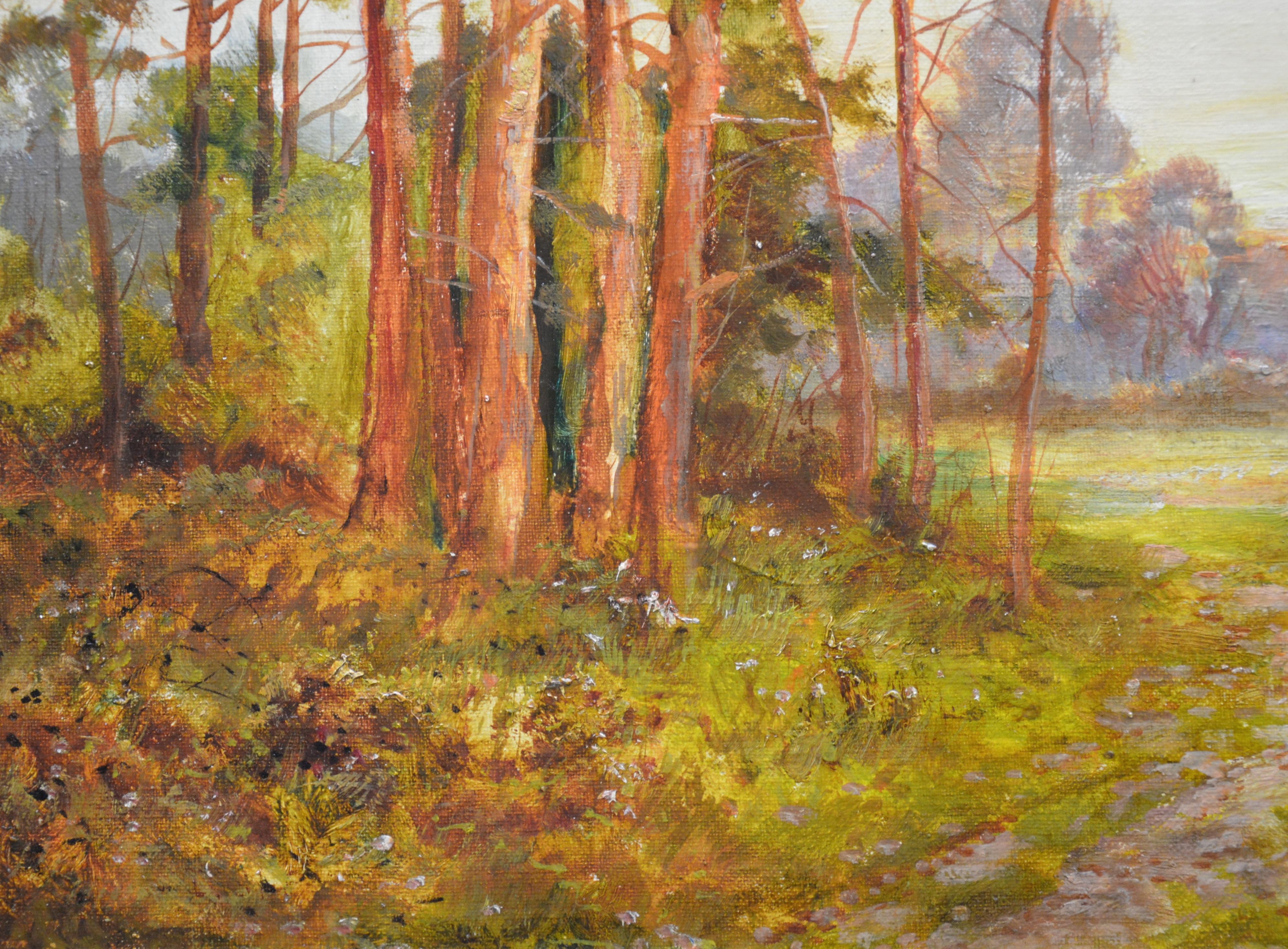 Golden Rays of Autumn - 19th Century Landscape Oil Painting Winnie the Pooh Wood - Brown Landscape Painting by Daniel Sherrin