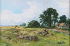 'Harvesting In Surrey'. A framed antique oil painting