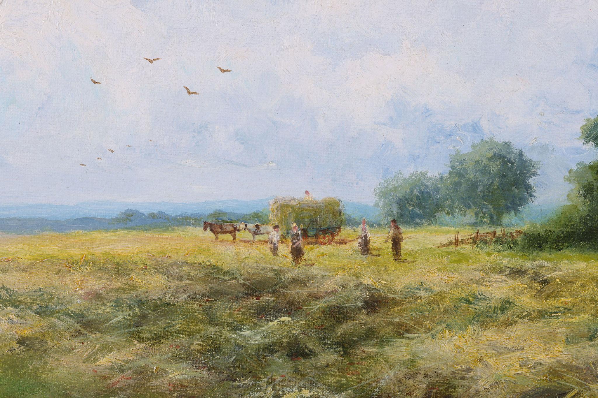 Raccolta nel Surrey'. Un dipinto a olio antico incorniciato - Painting Vittoriano di Daniel Sherrin