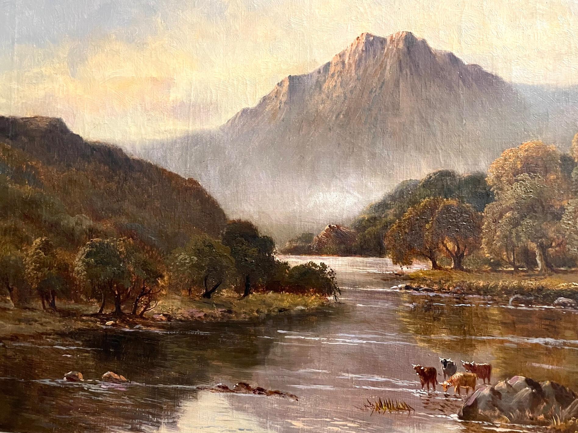 Mountain landscape with watering cattle For Sale 8