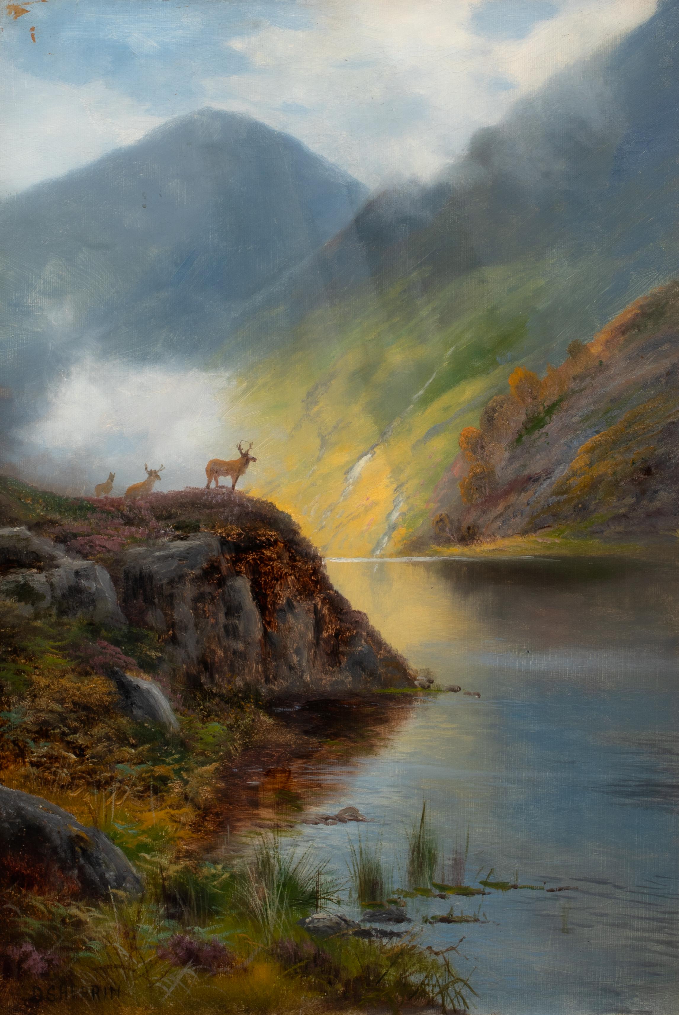 
Stag Among The Heather, 19th century
 
DANIEL SHERRIN (1868-1940)

Large 19th Century Scottish Highland scene with stag at the waters edge, oil on canvas by Daniel Sherrin. Excellent quality and condition example of Sherrin's view of the Scottish