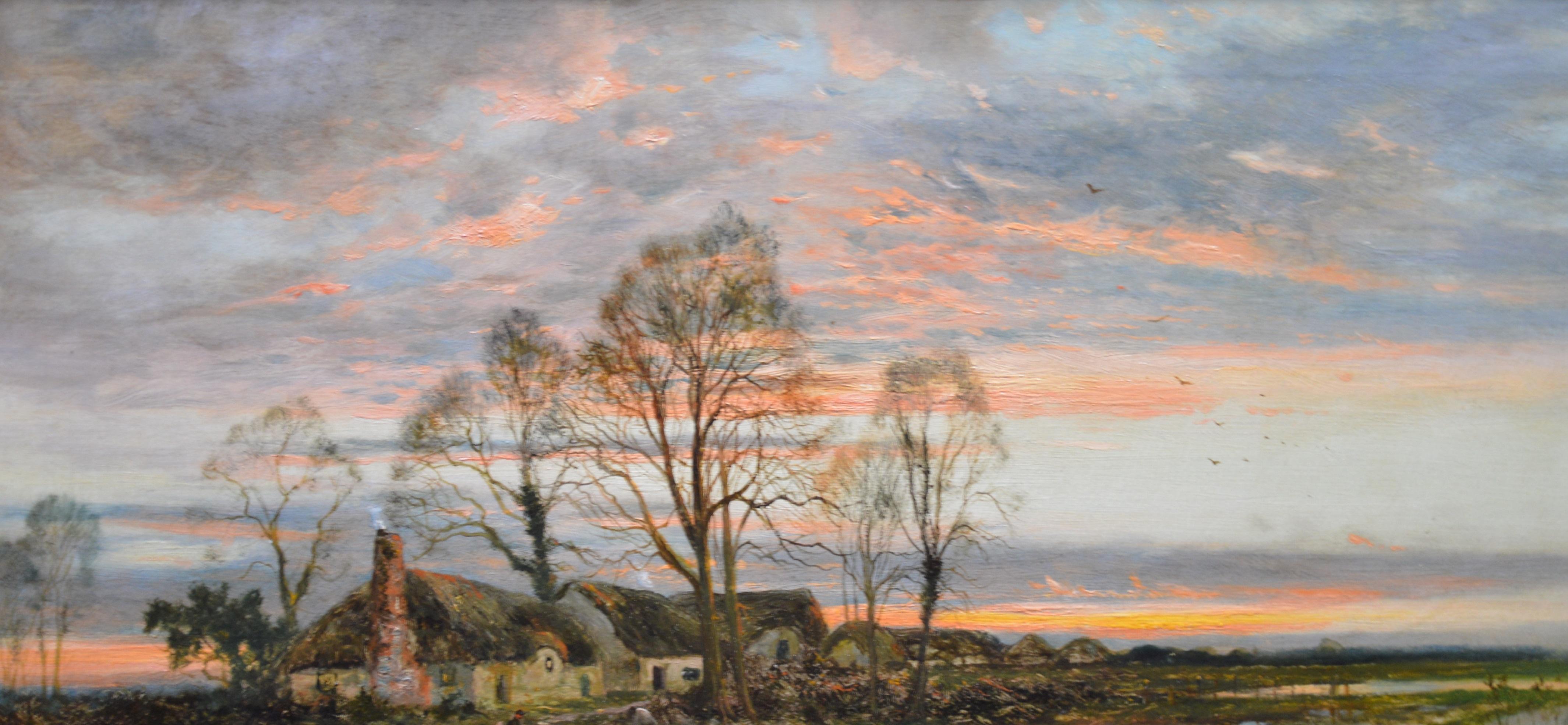 The Last Gleam, Kempsey Common - 19th Century Sunset Landscape Oil Painting 2