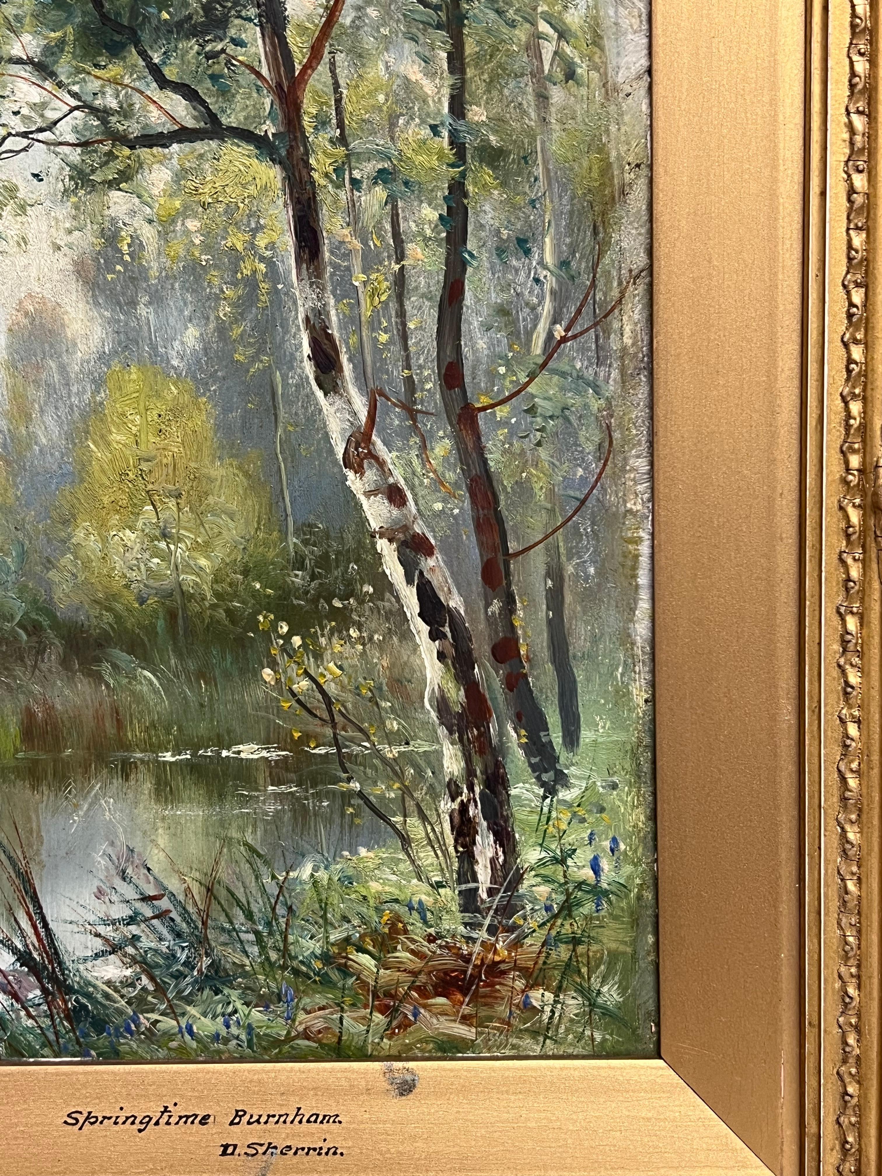 Viktorianische englische Ölgemälde Woodland Fluss Lichtung Landschaft in vergoldeten Rahmen im Angebot 1