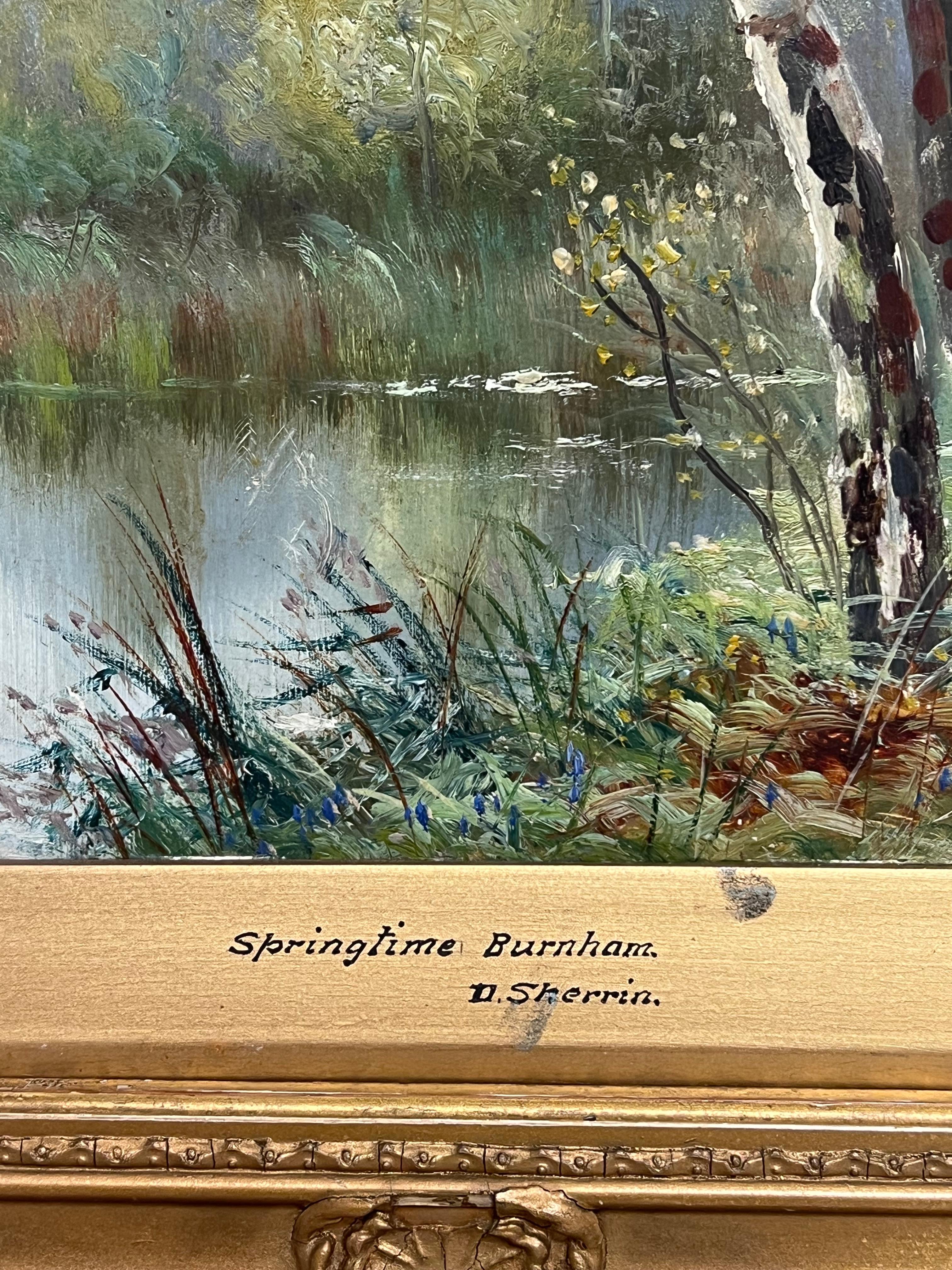Viktorianische englische Ölgemälde Woodland Fluss Lichtung Landschaft in vergoldeten Rahmen im Angebot 2