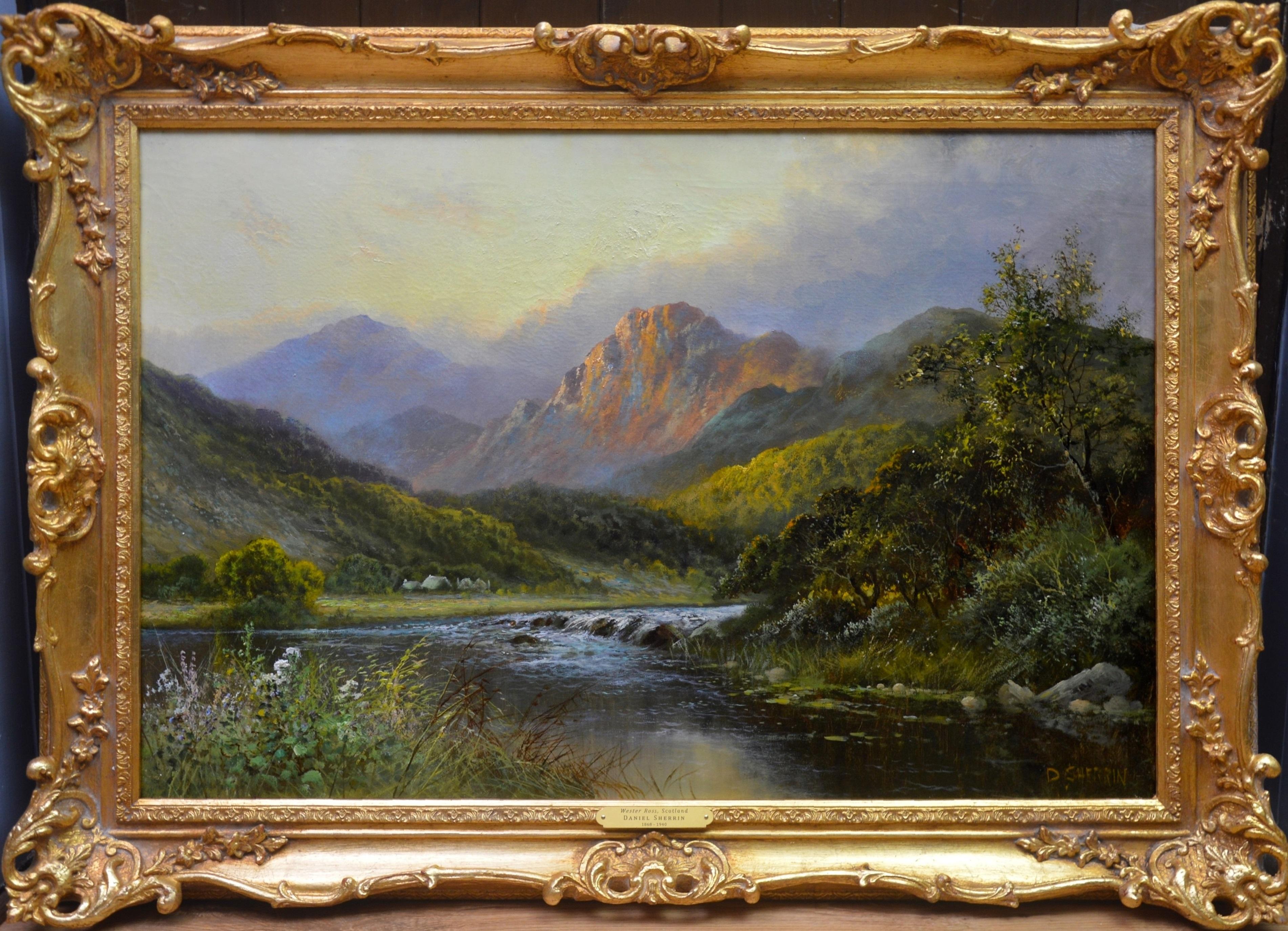Daniel Sherrin Landscape Painting - Wester Ross, Scotland - 19th Century Oil Painting of Scottish Highlands Sunset
