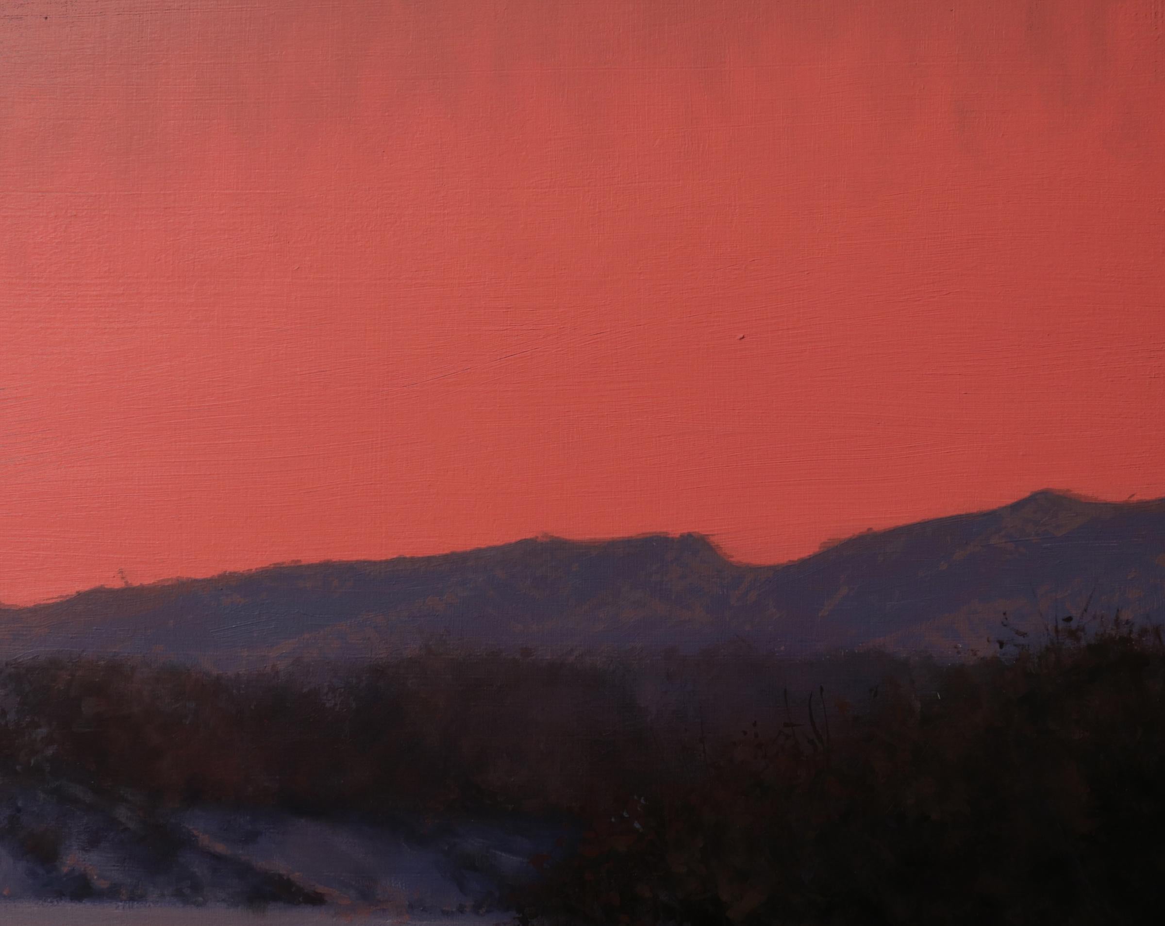 CHATFIELD, Colorado landscape, dusk, red sky, realism, snow scene - Contemporary Painting by Daniel Sprick