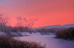 CHATFIELD, Colorado landscape, dusk, red sky, realism, snow scene