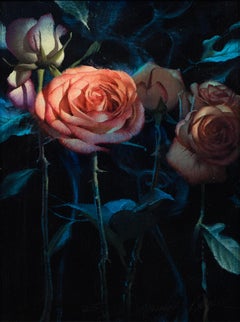 "Fire Flower" by Daniel Sprick, Oil Painting of Roses