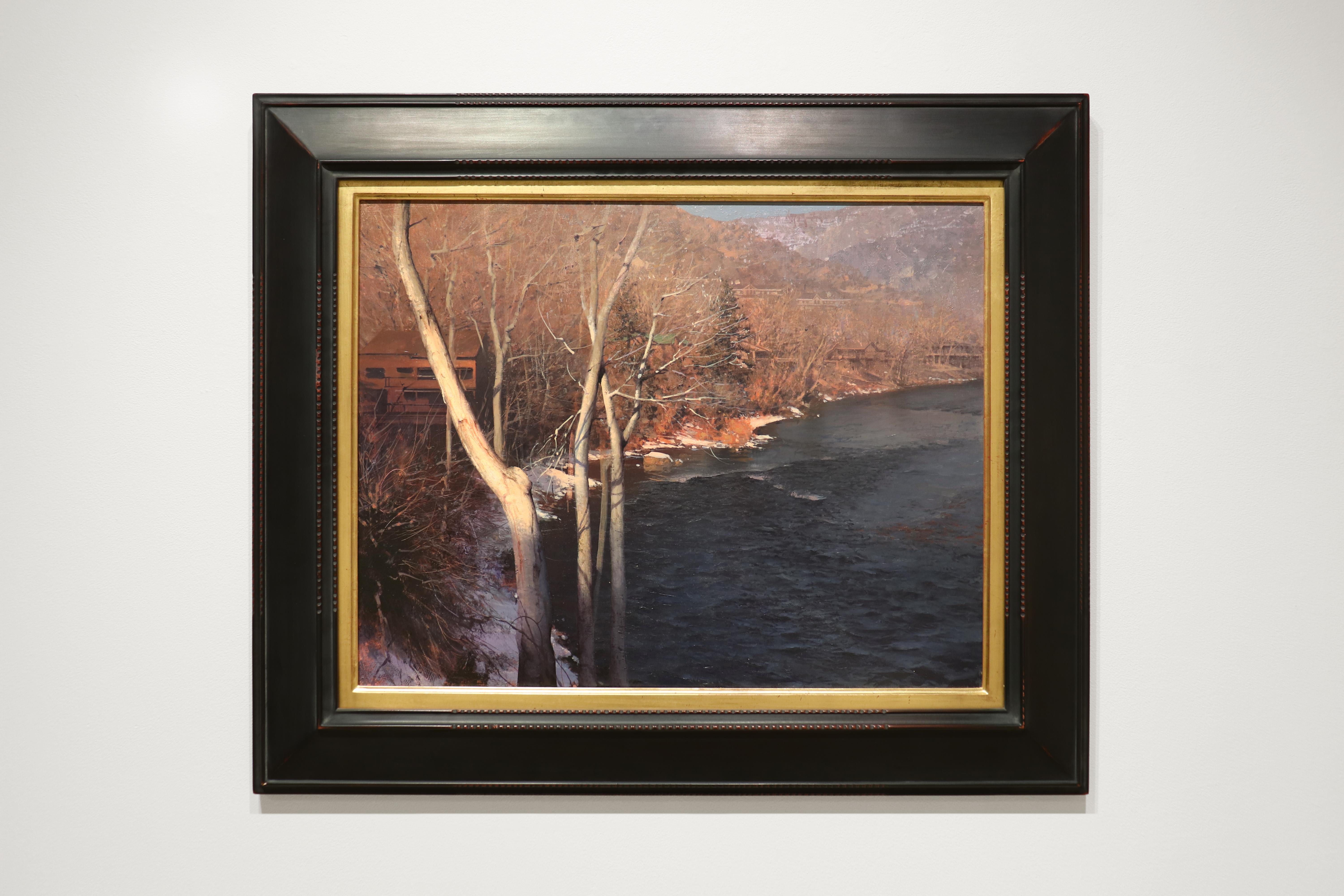 Glenwood Springs, River, Woods, Winter, Snow, Mountains, Landscape - Painting by Daniel Sprick