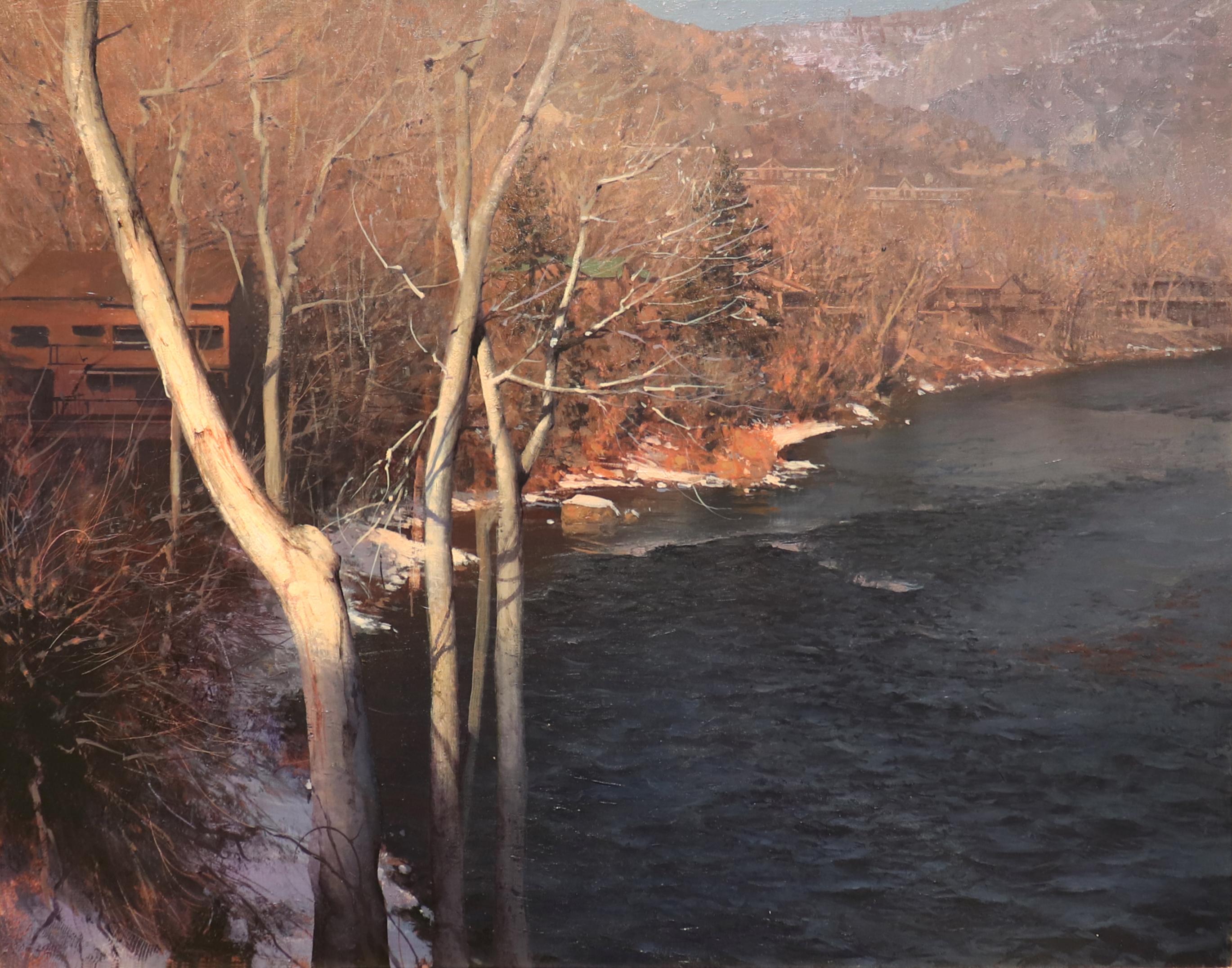 Daniel Sprick Landscape Painting - Glenwood Springs, River, Woods, Winter, Snow, Mountains, Landscape