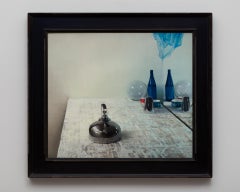 "Kettle and Blue Bottles" (2025) Photorealist Still-Life Original Oil Painting