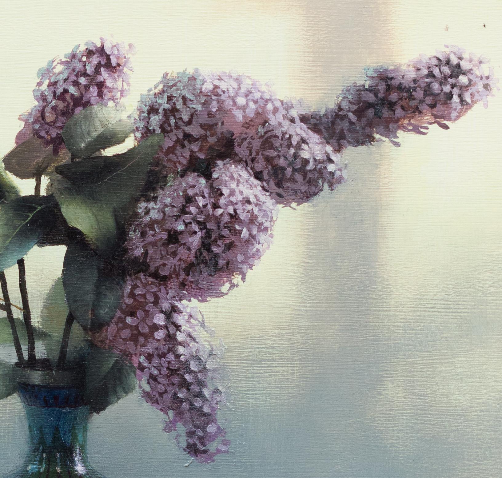 Lilacs, Oil Painting - Gray Still-Life Painting by Daniel Sprick
