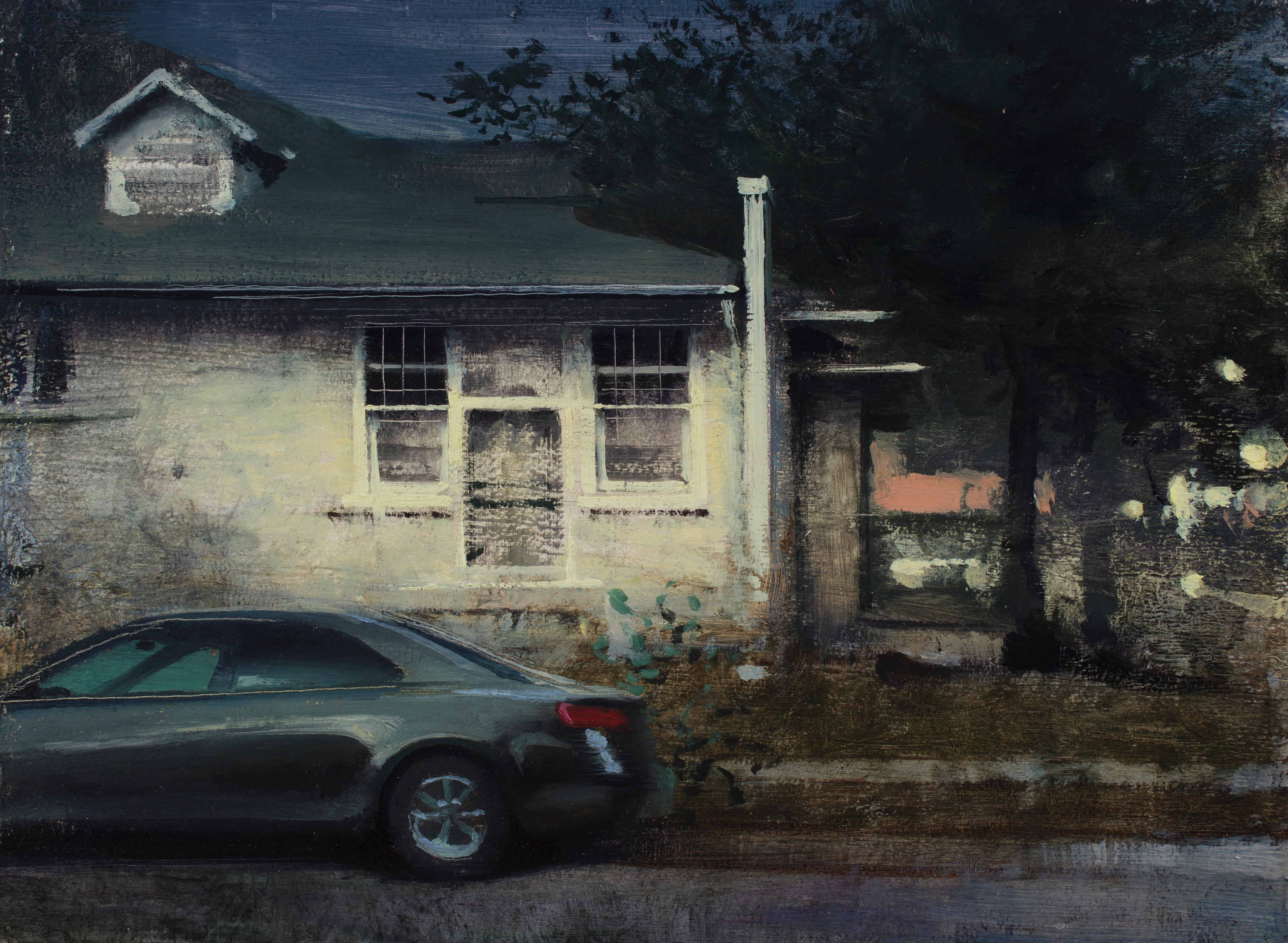 Daniel Sprick Landscape Painting - "White House and Parked Car", Oil Painting