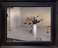 "White on White" by Daniel Sprick, Still Life Oil Painting of Roses