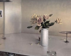 "Blanco sobre blanco" de Daniel Sprick, bodegón al óleo de rosas