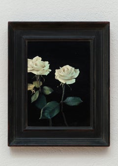 "White Roses IV" - Photorealist Floral Still-Life, Oil Painting on Board