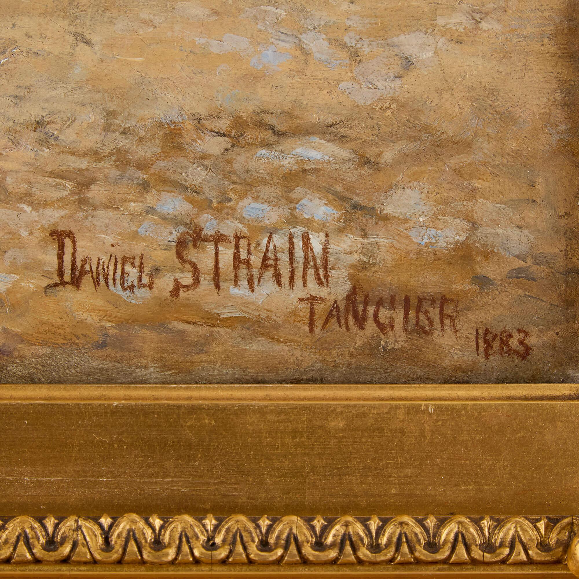 Gran cuadro orientalista americano del siglo XIX de Strain - Figurative Painting Marrón de Daniel Strain