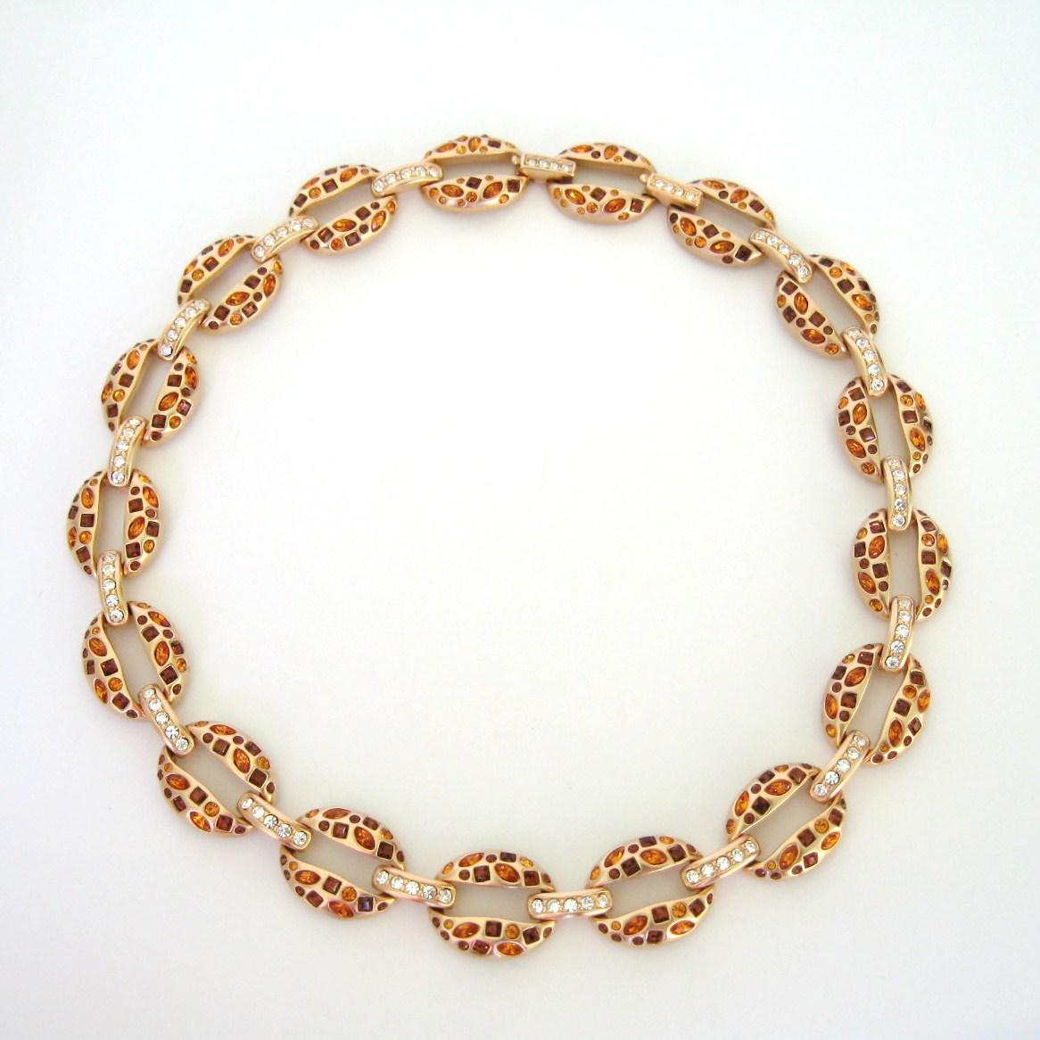 Women's Daniel Swarovski Amber & Clear Crystal Necklace New, Never Worn 1980s For Sale