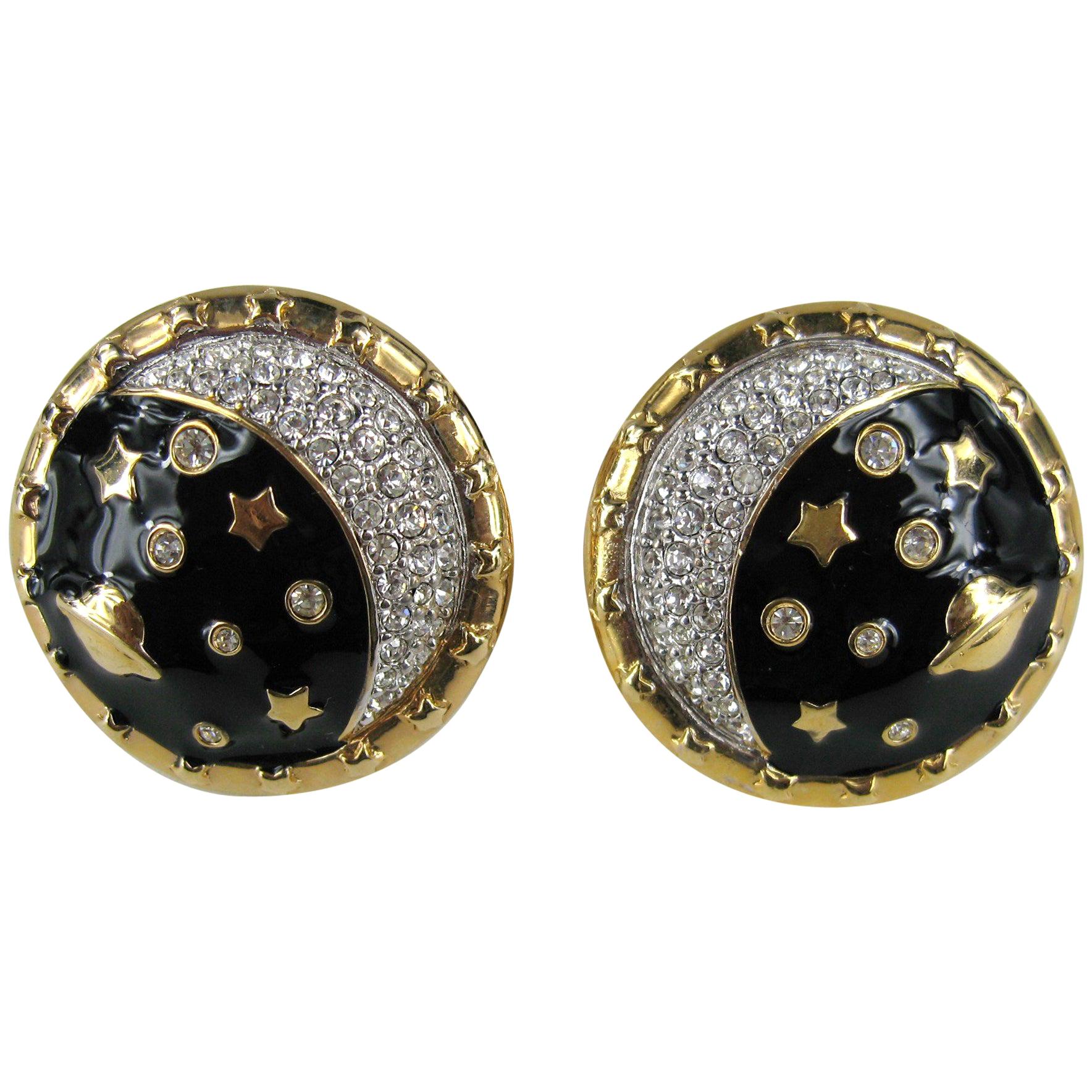 Daniel Swarovski Crystal Encrusted moon clip on earrings New Never Worn 1980s For Sale