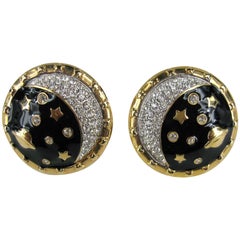 Orecchini a clip con luna incrostata di cristalli Daniel Swarovski Nuovi mai indossati anni '80