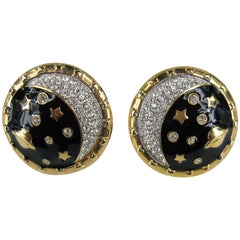 Vintage Daniel Swarovski Crystal Encrusted moon clip on earrings New Never Worn 1980s