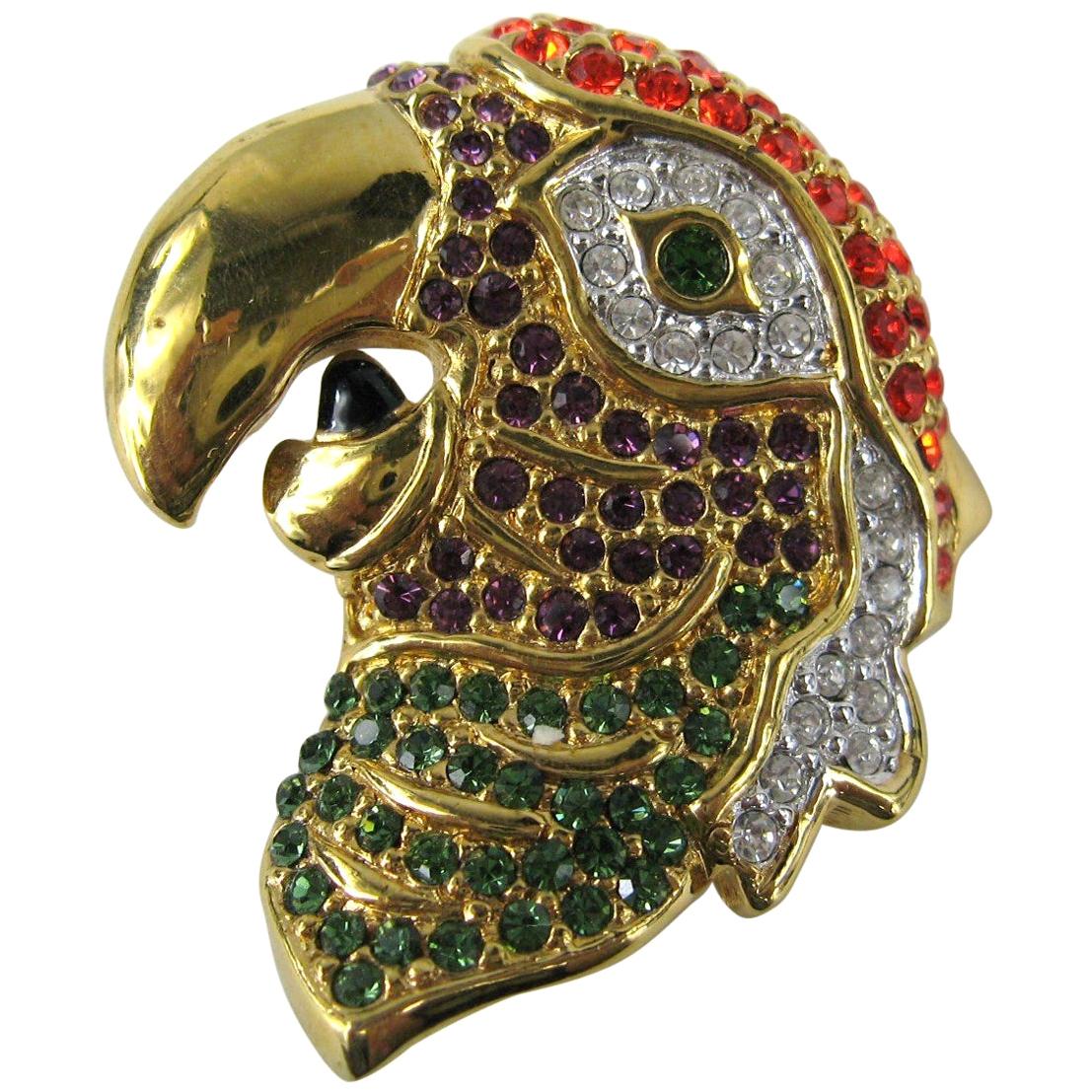 Daniel Swarovski Crystal Encrusted Parrot Head Brooch Pin New, Never Worn- 1980s