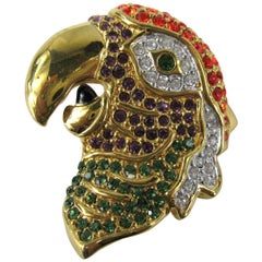 Daniel Swarovski Crystal Encrusted Parrot Head Brooch Pin New, Never Worn- 1980s