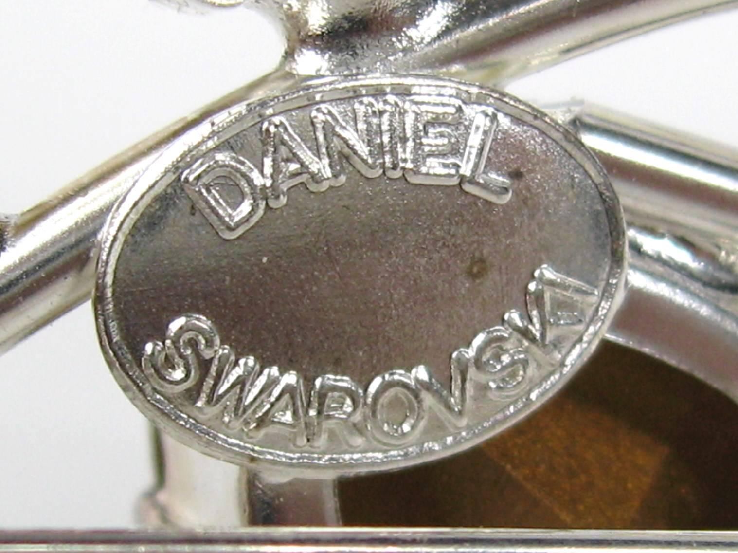 Mixed Cut Daniel Swarovski Crystal Leaf Motif Brooch 1980s For Sale