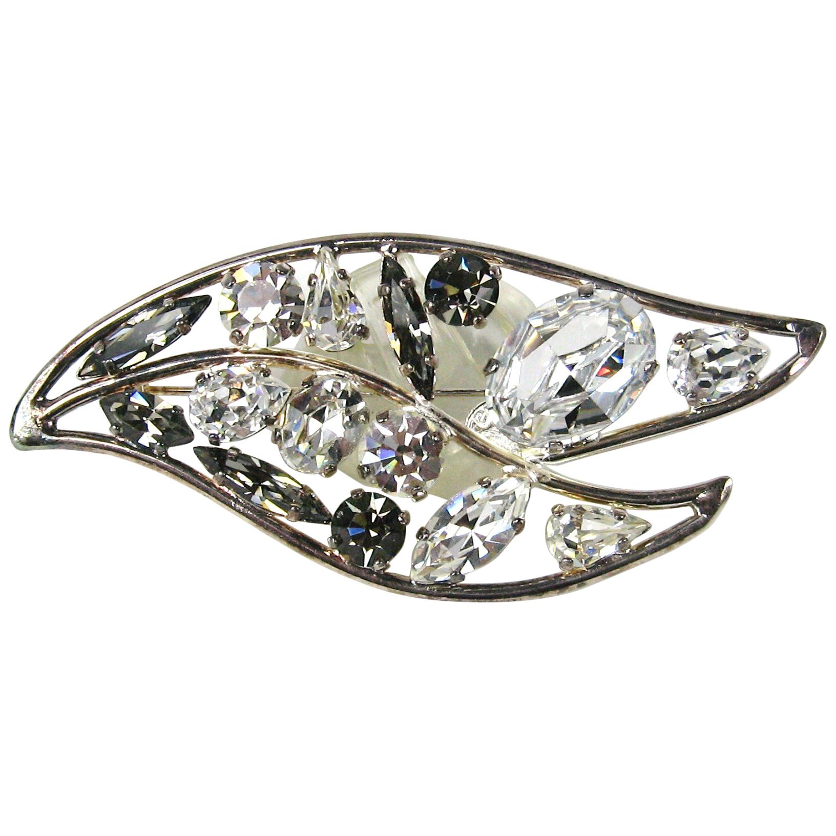 Daniel Swarovski Crystal Leaf Motif Brooch 1980s For Sale