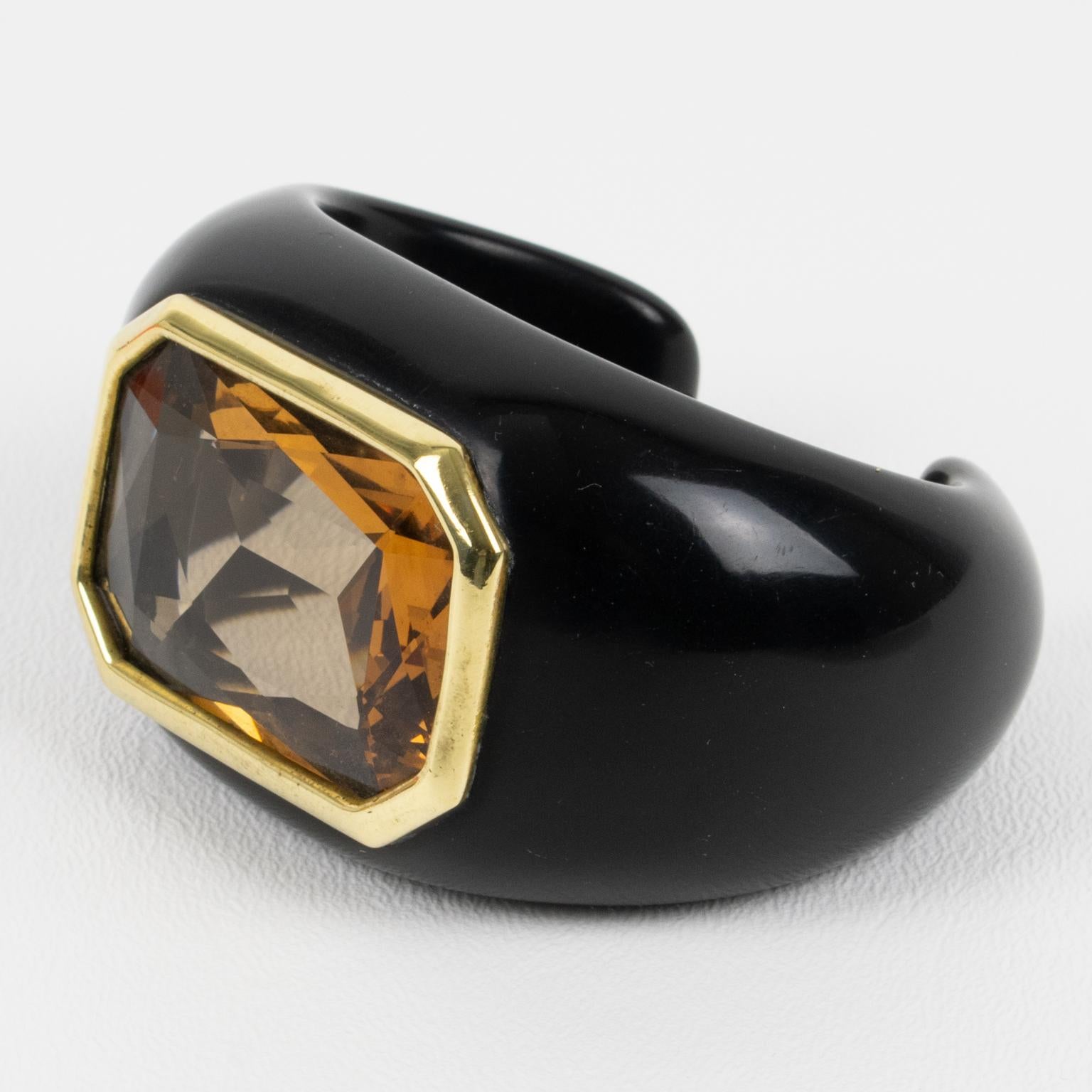 Modern Daniel Swarovski Resin Bracelet with Massive Amber Cut Rhinestone For Sale