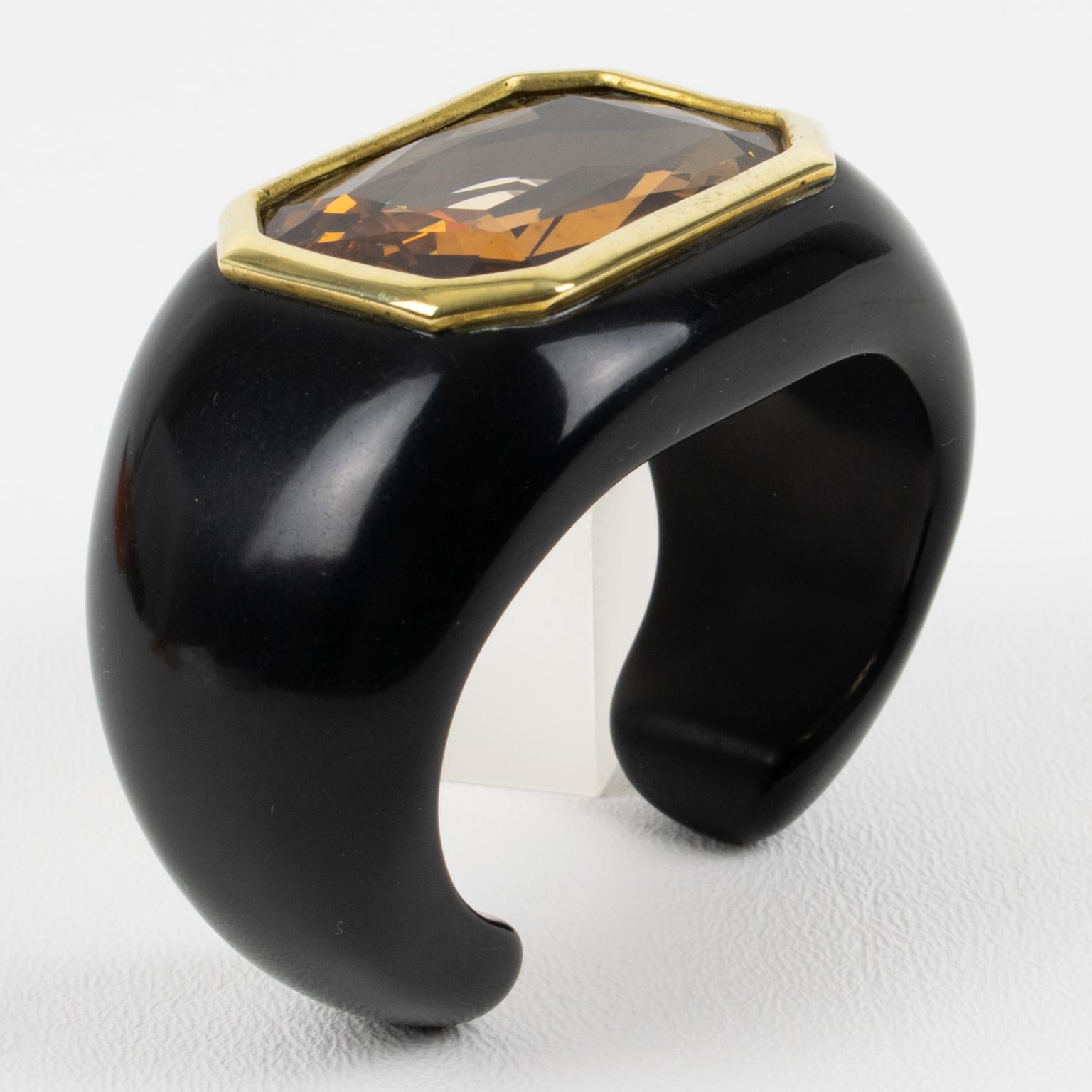 Daniel Swarovski Resin Bracelet with Massive Amber Cut Rhinestone In Excellent Condition For Sale In Atlanta, GA