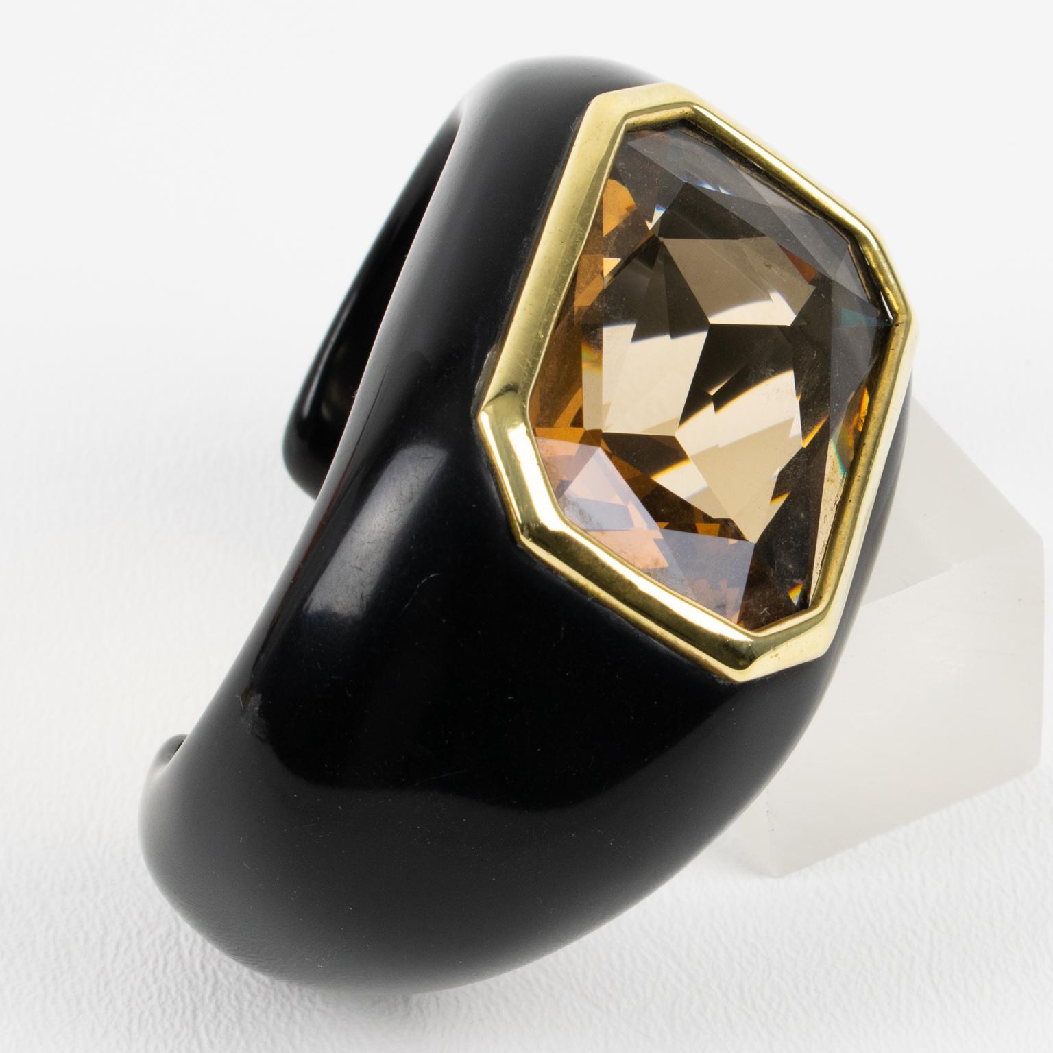 Women's or Men's Daniel Swarovski Resin Bracelet with Massive Amber Cut Rhinestone For Sale