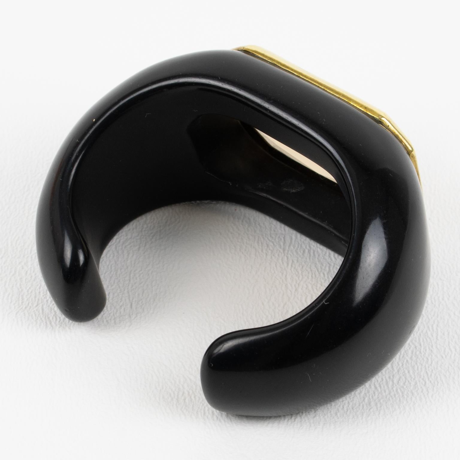 Modern Daniel Swarovski Paris Massive Cuff Bracelet Black Resin and Amber Rhinestone For Sale