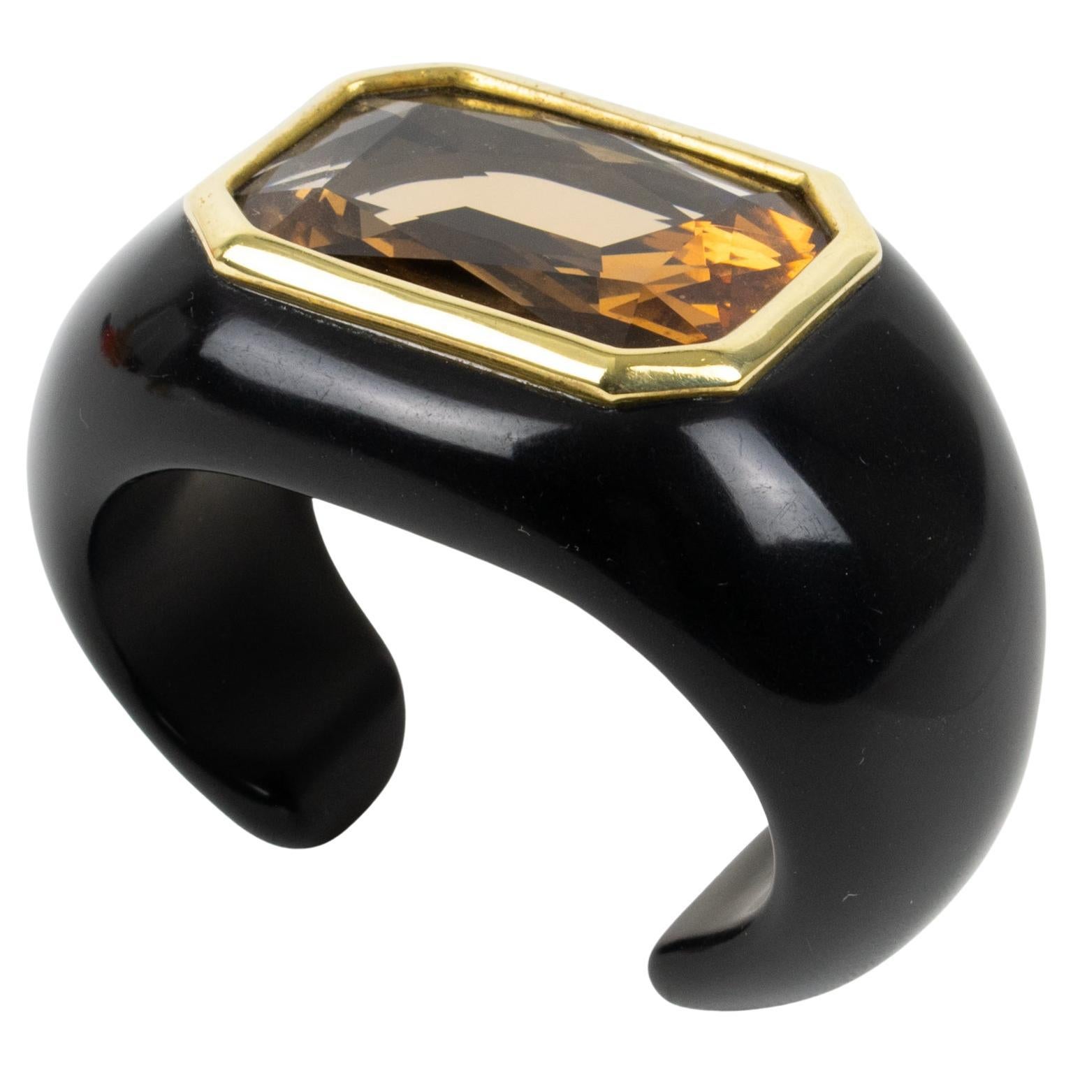 Louis Feraud Paris Black Resin Lucite Cuff Bangle Bracelet For