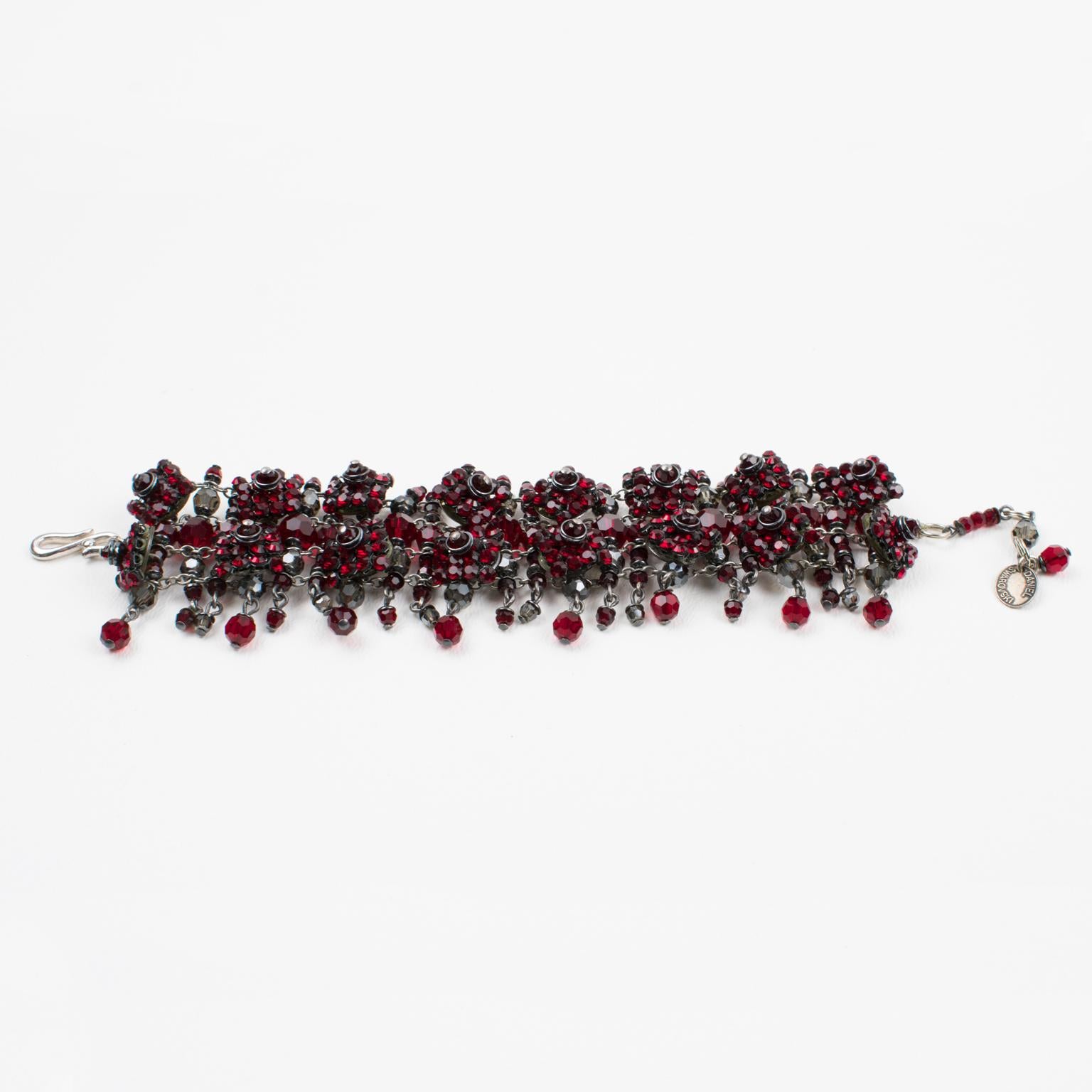 Modern Daniel Swarovski Paris Victorian-Inspired Ruby Red Crystal Link Bracelet For Sale
