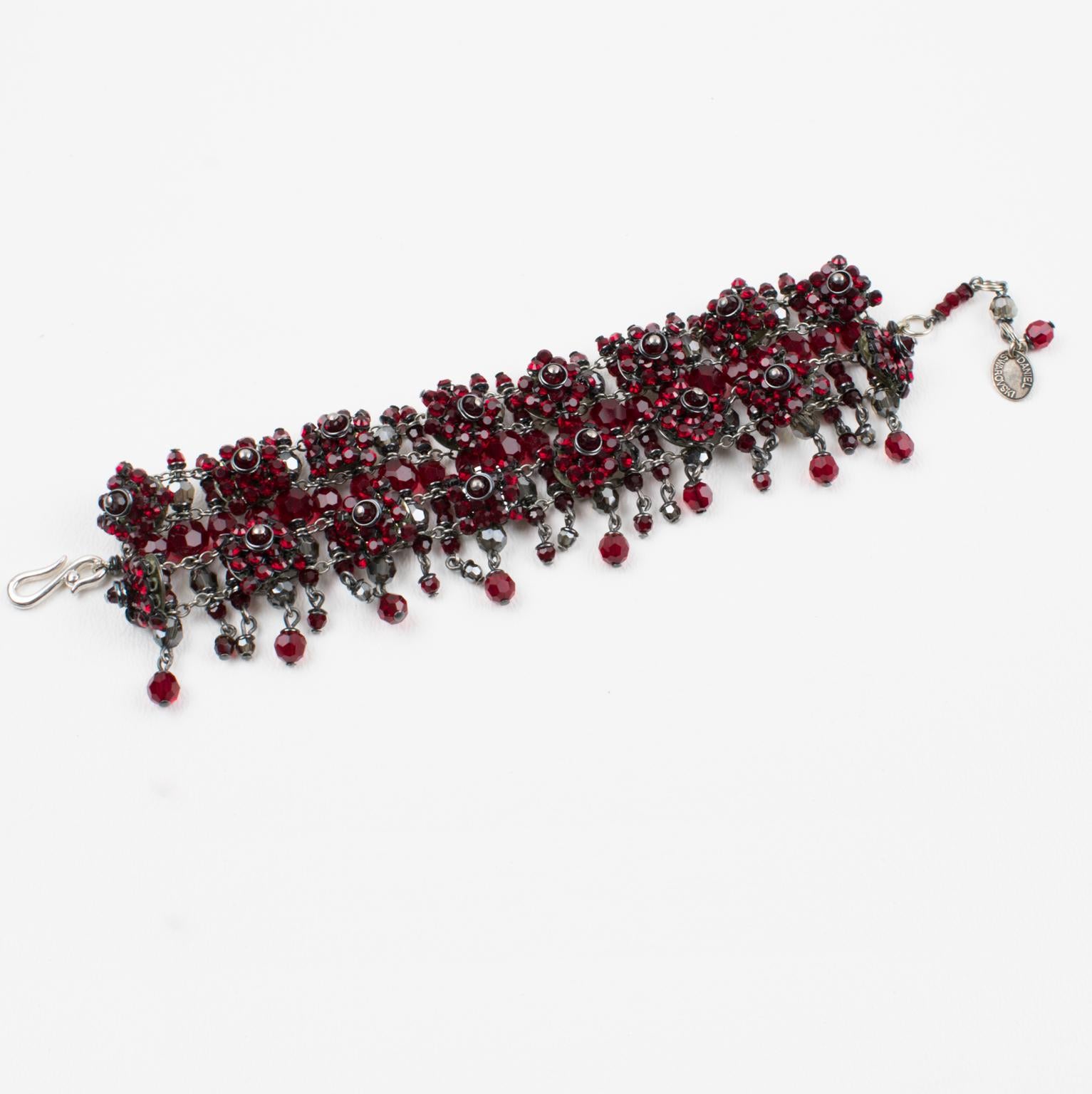 Daniel Swarovski Paris Victorian-Inspired Ruby Red Crystal Link Bracelet In Excellent Condition For Sale In Atlanta, GA