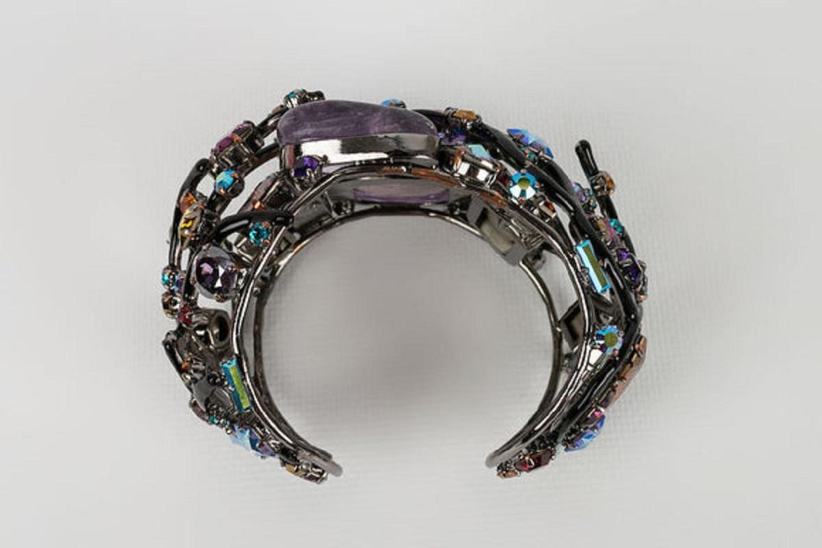 Daniel Swarovski Silver Plated & Enamelled in Black Cuff Bracelet For Sale 2
