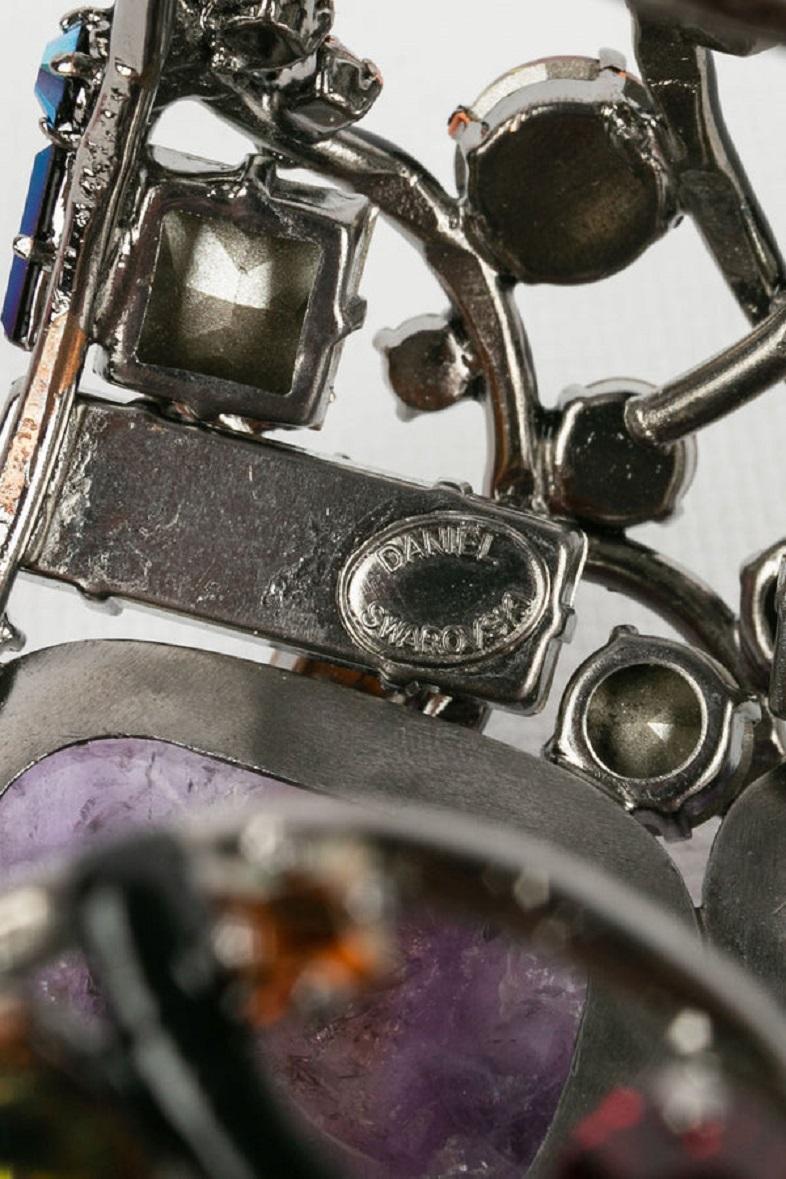 Daniel Swarovski Silver Plated & Enamelled in Black Cuff Bracelet For Sale 4