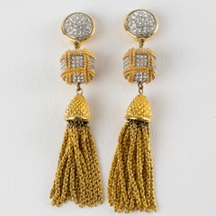 Daniel Swarovski Swan Mark Gilded Metal Jeweled Dangle Clip Earrings