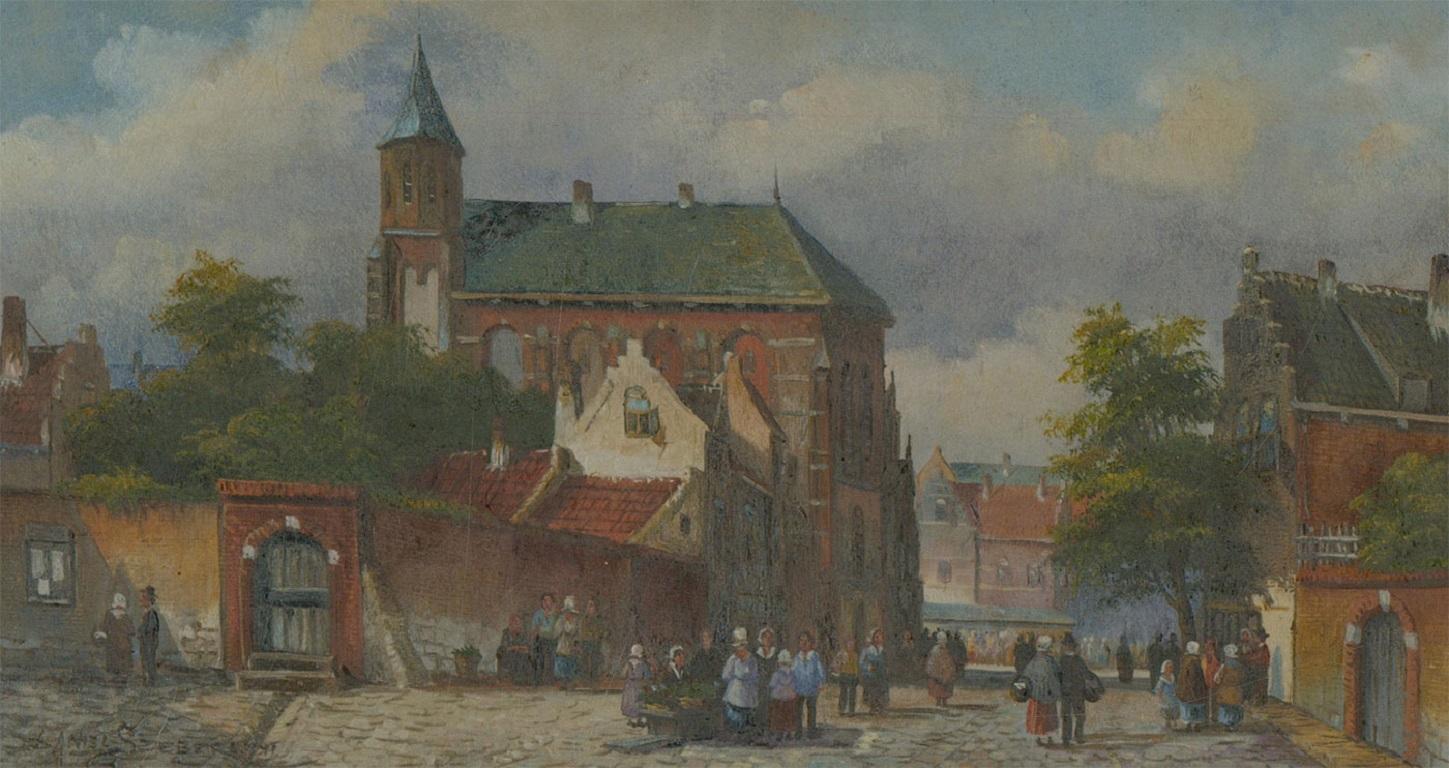 Daniel Szeberenyi (nato nel 1949) - Olio del XX secolo, Scena di strada vivace 2