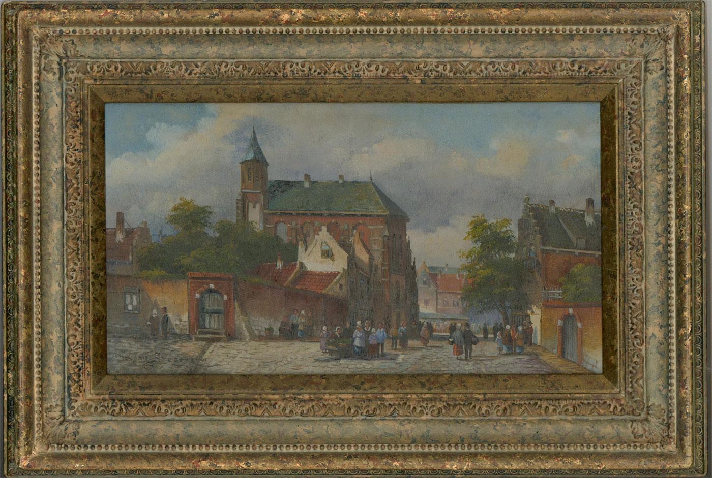Daniel Szeberenyi (nato nel 1949) - Olio del XX secolo, Scena di strada vivace 3