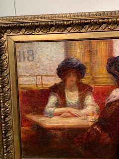 19/20th century French Impressionist oil cafe scene, women drinking coffee